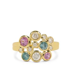 Blue Lagoon, White Diamond & Pink Sapphire 9K Gold Tomas Rae Ring ATGW 1.20cts