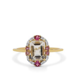 Hyalite, Pink Sapphire & White Zircon 9K Gold Ring ATGW 1.55cts