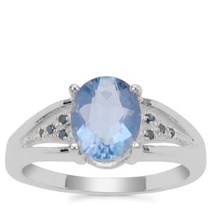 Colour Change Fluorite Ring with Blue Diamond in Sterling Silver 2.10cts