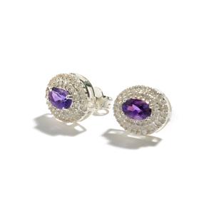Tanzanian Amethyst Oval Earrings With White Zircon Double Halo ATGW 1.45cts