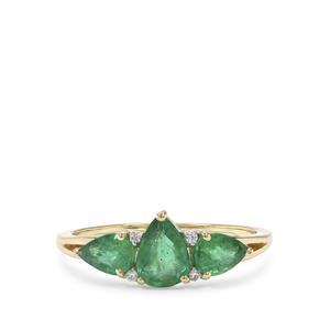 Zambian Emerald & White Zircon 9K Gold Ring ATGW 1.30cts