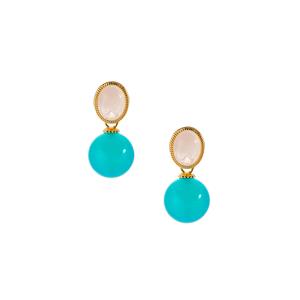 Amazonite & Rose Quartz Gold Tone Sterling Silver Earrings ATGW 17.80cts