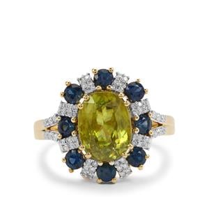 Ambilobe Sphene, Australian Blue Sapphire & Diamond 18K Gold Tomas Rae Ring MTGW 4.95cts