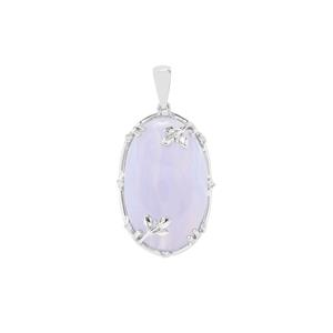 Blue Lace Agate Pendant with White Zircon in Sterling Silver 19.72cts