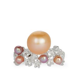 Kaori Freshwater Cultured Pearl & White Topaz Sterling Silver Ring 