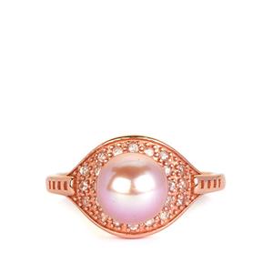 Naturally Lavender Cultured Pearl & White Topaz Rose Gold Tone Sterling Silver Ring