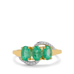 Colombian Emerald & White Zircon 9K Gold Tomas Rae Ring ATGW 1.45cts
