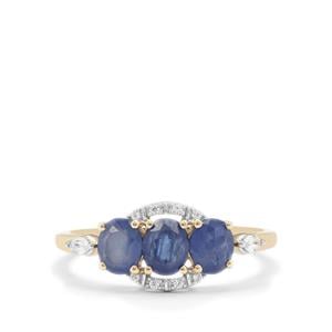 Burmese Blue Sapphire & White Zircon 9K Gold Ring ATGW 1.55cts