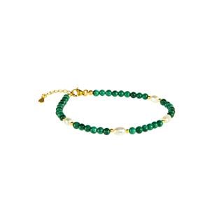 Malachite & Freshwater Cultured Pearl Gold Tone Sterling Silver Bracelet