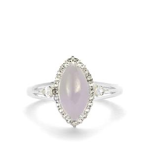 Type A Lavender Jadeite & White Topaz Sterling Silver Ring ATGW 2.79cts