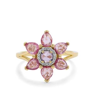 Rose Cut Ilakaka Hot Pink, Purple Sapphire & White Zircon 9K Gold Ring ATGW 1.85cts
