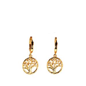 1ct White Topaz Gold Tone Sterling Silver Tree of Life Earrings 