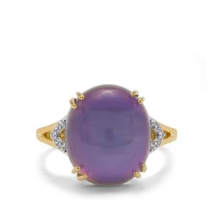 Purple Moonstone & White Zircon 9K Gold Ring ATGW 8.45cts