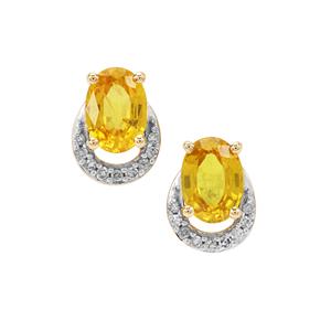 Bang Kacha Yellow Sapphire & White Diamond 9K Gold Earrings ATGW 2.20cts