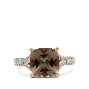 Oregon Teal Sunstone Ring with Diamond in 18K Gold 3.25cts