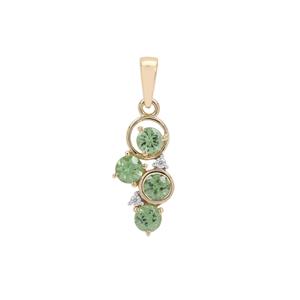 Green Dragon Demantoid Garnet & White Zircon 9K Gold Pendant ATGW 1.35cts