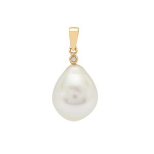 South Sea Cultured Pearl & Natural Pink Diamond 9K Gold Pendant (11mm)