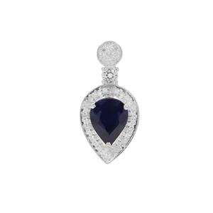 Madagascan Blue Sapphire & White Zircon Sterling Silver Pendant ATGW 2.15cts