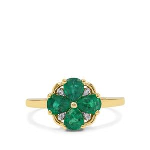 Kafubu Emerald Ring with White Zircon in 9K Gold 1.10cts