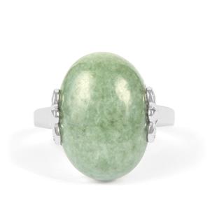 Type A Moss-in-Snow Burmese Jadeite 14.26ct Sterling Silver Ring