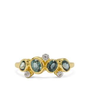 Natural Green Sapphire & White Zircon 9K Gold Ring ATGW 1.20cts