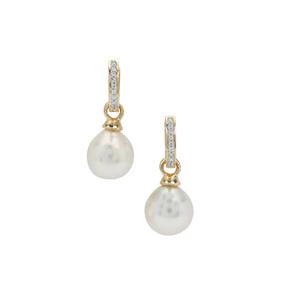 South Sea Cultured Pearl & White Zircon 9K Gold Earrings (10mm)