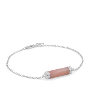 Pink Opal & White Zircon Sterling Silver Bracelet ATGW 5.85cts