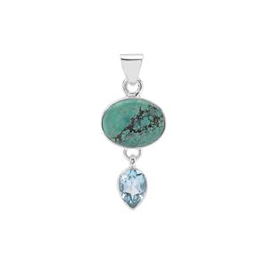 Lhasa Turquoise Pendant with Sky Blue Topaz in Sterling Silver 9cts