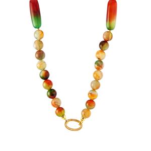 Watermelon Agate & White Topaz Gold Tone Sterling Silver Necklace ATGW 313.18cts