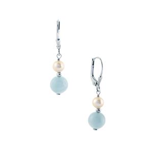 Aquamarine & Freshwater Cultured Pearl Sterling Silver Earrings 