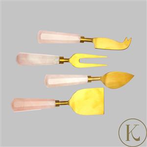 Kimbie Home Cheese Knives (Set of 4) - Rose Quartz/Gold Coloured