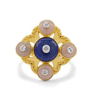 Sar-i-Sang Lapis Lazuli, Peruvian Pink Opal & White Topaz Midas Ring ATGW 3cts
