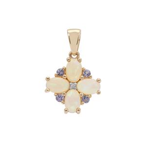 Ethiopian Opal, AA Tanzanite Pendant with White Zircon in 9K Gold 1.40cts