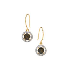 Black Star Sapphire & White Zircon 9K Gold Earrings ATGW 1.90cts