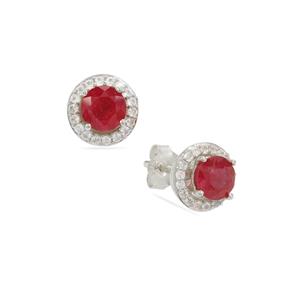 Ruby & White Zircon Sterling Silver Earrings 