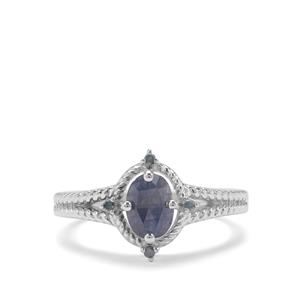 Rose Cut Bharat Sapphire & Blue Diamond Sterling Silver Ring ATGW 1.02cts