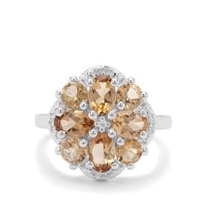 Golden Tanzanian Scapolite & White Zircon Sterling Silver Ring ATGW 2.62cts