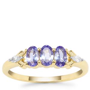 AA Tanzanite Ring with White Zircon in 9K Gold 0.84ct