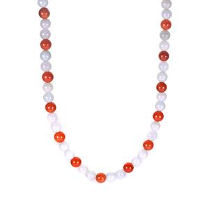225ct Type A Burmese White & Red Jadeite Gold Tone Sterling Silver Necklace