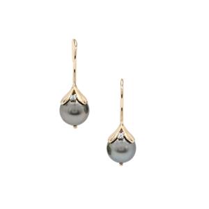 Tahitian Cultured Pearl Earrings with White Zircon in 9K Gold (11mm)