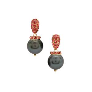 Tahitian Cultured Pearl & Burmese Jedi Red Spinel 9K Gold Earrings (11mm)