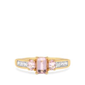 Imperial Pink Topaz & White Zircon 9K Gold Ring ATGW 1.55cts