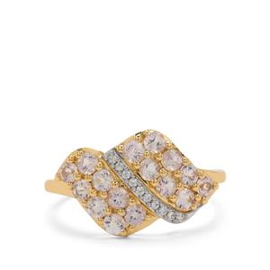 1cts Imperial Pink Topaz & White Zircon 9K Gold Ring 