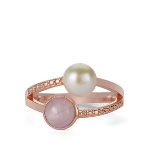 Kaori Cultured Pearl & Kunzite Rose Tone Sterling Silver Ring 