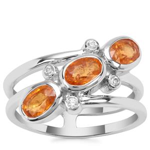 Mandarin Garnet Ring with White Zircon in Sterling Silver 2.25cts 