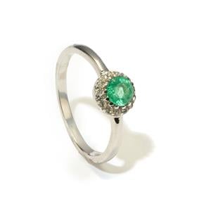 Ethiopian Emerald & White Zircon Sterling Silver Ring ATGW 0.50cts