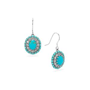 ARMENIAN, Sleeping Beauty Turquoise & White Topaz Sterling Silver Earrings ATGW 6.70cts