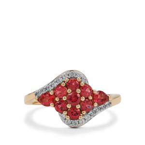Burmese Red Spinel & White Zircon 9K Gold Ring ATGW 1.25cts