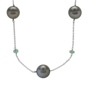 Tahitian Cultured Pearl & Zambian Emerald Sterling Silver Necklace (11mm)