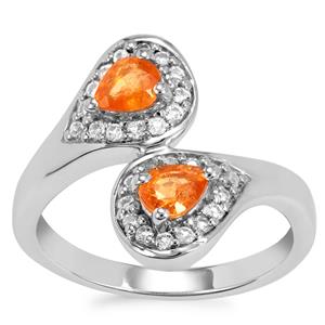 Mandarin Garnet Ring with White Topaz in Sterling Silver 1.15cts